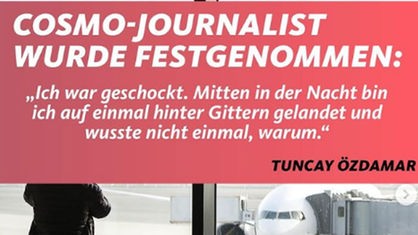 COSMO-Journalist wurde festgenommen - Flughafenszene. Startscreen der Instagram Story über COSMO-Redakteur Tuncay Özdamar