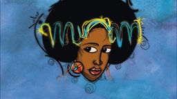 Cover des Albums "Gize" von Feven Yoseph: Zeichnung eines Kopfes einer Schwarzen Frau auf blauem Hintergrund; Schriftzüge "Feven Yoseph" und "Gize"