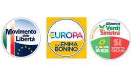 I simboli del Movimento delle Libertà, + Europa e Alleanza Verdi Sinistra