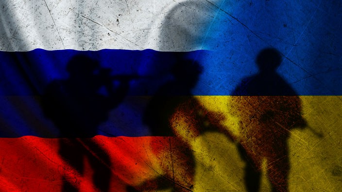 Die ukrainische und die russiche Flagge