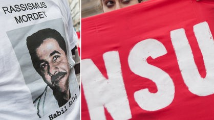 T-Shirt mit der Aufschrift "RAssismus Mordet" und dem Foto des Opfers Habil Kilic