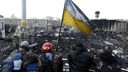 Regierungsgegner demonstrieren auf dem Maidan-Platz in der ukrainischen Stadt Kiew. 