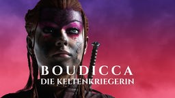 Eine 3D-Illustration der Königin von Iceni, mit dem Schriftzug "Boudicca - Die Keltenkriegerin".