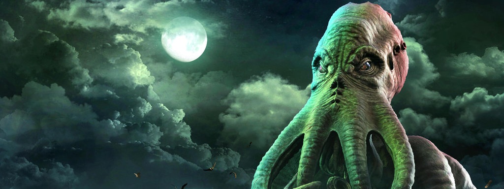 Illustration: Cthulhu kommt bei Nacht hervor.