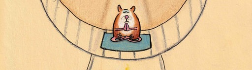 Illustration: Ein Hamster entspannt sich im Hamsterrad.