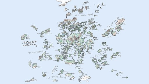 Karte der erfundenen Welt von Erdsee, gezeichnet von der Erfindern Ursula K. Le Guin