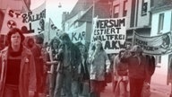 Menschen demonstrieren am 24. September 1977 gegen den „Schnellen Brüter“ des Atomkraftwerks in Kalkar.