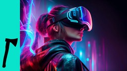 Eine futuristische Person mit einem VR-Headset.