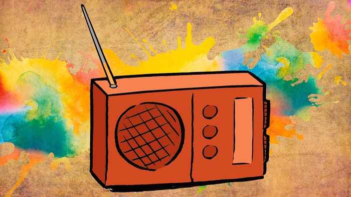 Illustration: Ein Vintage-Radio auf einem bunten Hintergrund.