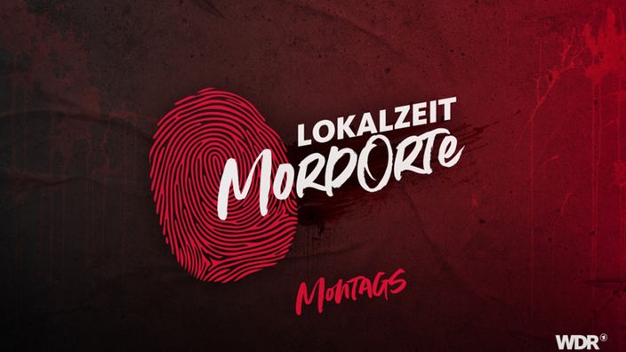 Logo des YouTube-Kanals "MordOrte" der Lokalzeit: Ein roter Hintergrund mit weißer Schrift, dahinter ein Fingerabrduck in roter Farbe.
