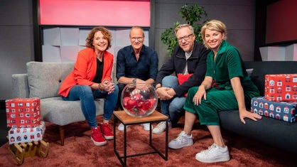 Das Moderationsteam des WDR 2 Weihnachtswunders: Steffi Neu, Thomas Bug, Jan Malte Andresen und Sabine Heinrich