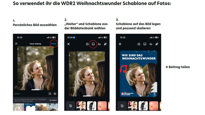 Anleitung Social Media Templates WDR 2 Weihnachtswunder