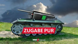 Satirische Foto-Montage: Ein Panzer mit offenem Cabrio-Verdeck, aus dem ein riesiges Funkgerät herausguckt, dessen Antenne positoniert ist wie ein Kanonenrohr
