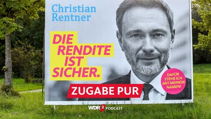 Fotomontage: Plakat von Christian Lindner als Christian Rentner mit dem Slogan: "Die Rendite ist sicher"