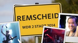 Ortsschild von Remscheid mit Fotos vom WDR 2 Tag in der Stadt