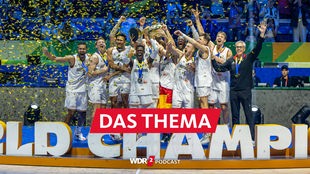 Die deutsche Basketball-Nationalmannschaft nach dem Gewinn des Weltmeister-Titels