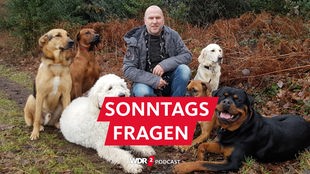 Jörg Müller inmitten mehrerer Hunde