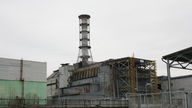 Blick auf den zerstörten Unglücksreaktor 4 des Kernkraftwerkes Tschernobyl