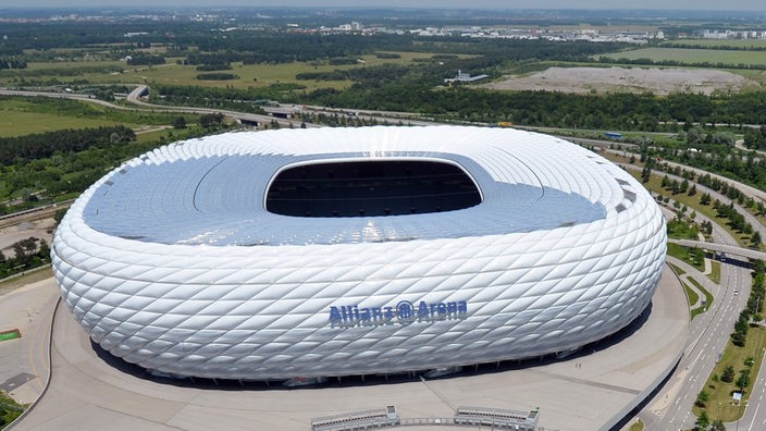 Blick aus der Luft auf die Allianz Arena in München