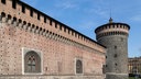 Die Außenmauer vonSchloss Castello Sforzesco in Mailand.