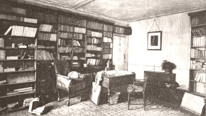 Bücherregale in Darwins Arbeitszimmer