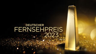 Logo des Deutschen Fernsehpreises 2023 mit Trophäe.