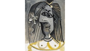 Das Gemälde "Buste de Femme" von Picasso zeigt eine Frau mit freiem Oberkörper.