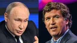 Bildkombo: Wladimir Putin und und Tucker Carslon