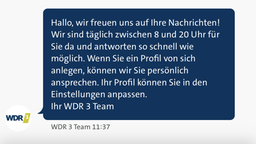 Screenshot der WDR 3 App zeigt den Messenger in der Detailansicht.