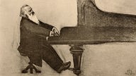 Zeichnung: Johannes Brahms am Klavier