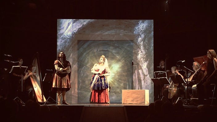 Roberta Mameli (Adone) und Xavier Sabata (Venere) in "Il giardino d'amore" von Alessandro Scarlatti im Neusser Globe Theater