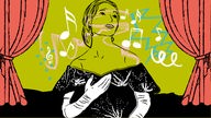 Illustration zur Sendung WDR 3 Oper: Maria Callas und ein Opernvorhang.