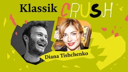 Podcast-Cover mit einem lachenden jungen Mann und dem Schriftzug "Klassik Crush"