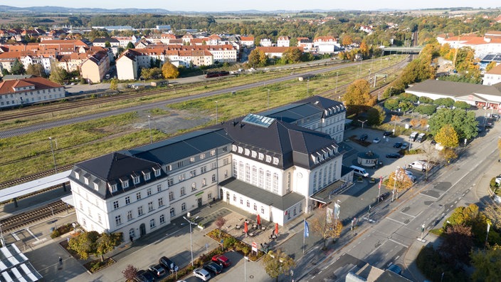 Drohnenaufnahme: Blick auf den Bahnhof Bautzen.