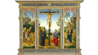 Die Kreuzigung mit der Jungfrau Maria, dem Heiligen Johannes, dem Heiligen Hieronymus, und der heiligen Maria Magdalena, um 1482/1485.