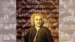 Notenhandschrift (Klavierfantasie c-moll) und Portrait von Johann Sebastian Bach, 1685 - 1750