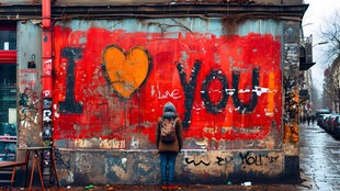 " I love you" steht als Graffiti auf einer Hauswand