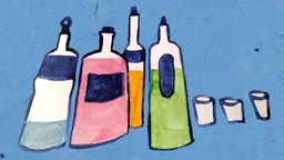 Illustration: Schnapsflaschen und Gläser.