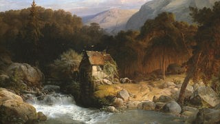 Gemälde "Alte Wassermühle im Gebirge" von Carl Hilgers.