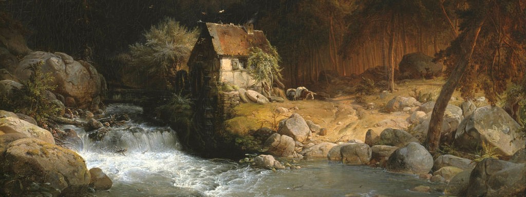 Gemälde "Alte Wassermühle im Gebirge" von Carl Hilgers.