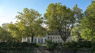 Die Synagoge Fraenkelufer in Berlin ist von idyllischem Grün umringt 