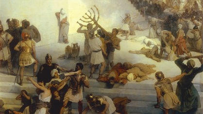 "Die Zerstörung des Tempels von Jerusalem" (Detail) - Gemälde, 1867, von Francesco Hayez (1791-1881). Öl auf Leinwand, 182 x 282cm. Inv.No.441 Venedig, Galleria dell'Accademia.