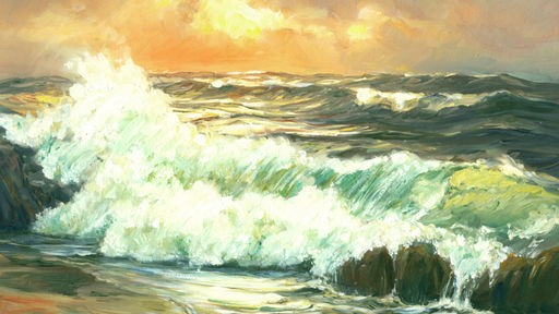 Gemälde von aufpeitschenden Wellen am Strand