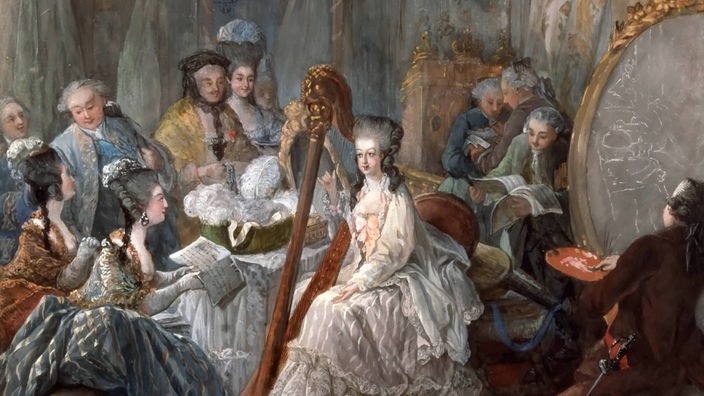 Gemälde von Marie Antoinette mit Harfe.