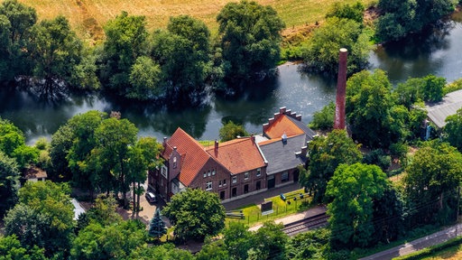 Luftaufnahme vom Alten Wasserwerk in Wesel an der Lippe.