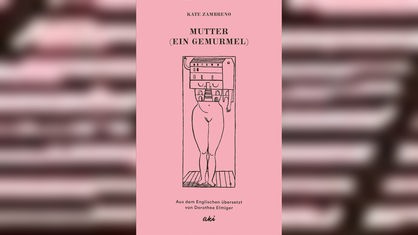 Das in Rosa gehaltene Buchcover "Mutter" von Kate Zambreno zeigt die grobe Zeichnung einer weiblichen Figur, der Oberkörper und Kopf bestehen jedoch aus der Darstellung eines Hauses. 
