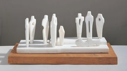 Werk "Group III (Evocation)" von Barbara Hepworth zeigt weiße Figuren, in deren Mitte ein Loch gerarbeitet wurde.