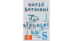 Buchcover "Das Alphabet bis S" von Navid Kermani mit dem Titel in blauen Buchstaben auf grauem Grund.