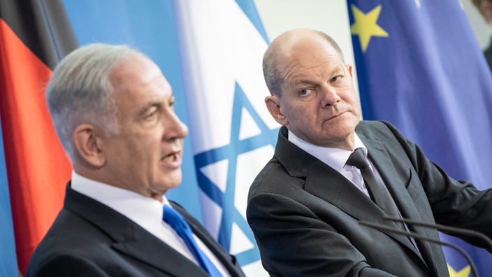 Der israelischer Ministerpäsident Benjamin Netanjahu mit Bundeskanzler Olaf Scholz am 16.03.2023.