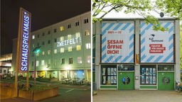 Bildmontage: Die Gebäude des Schauspielhaus' Dortmund und des Jungen Theaters Dortmund.